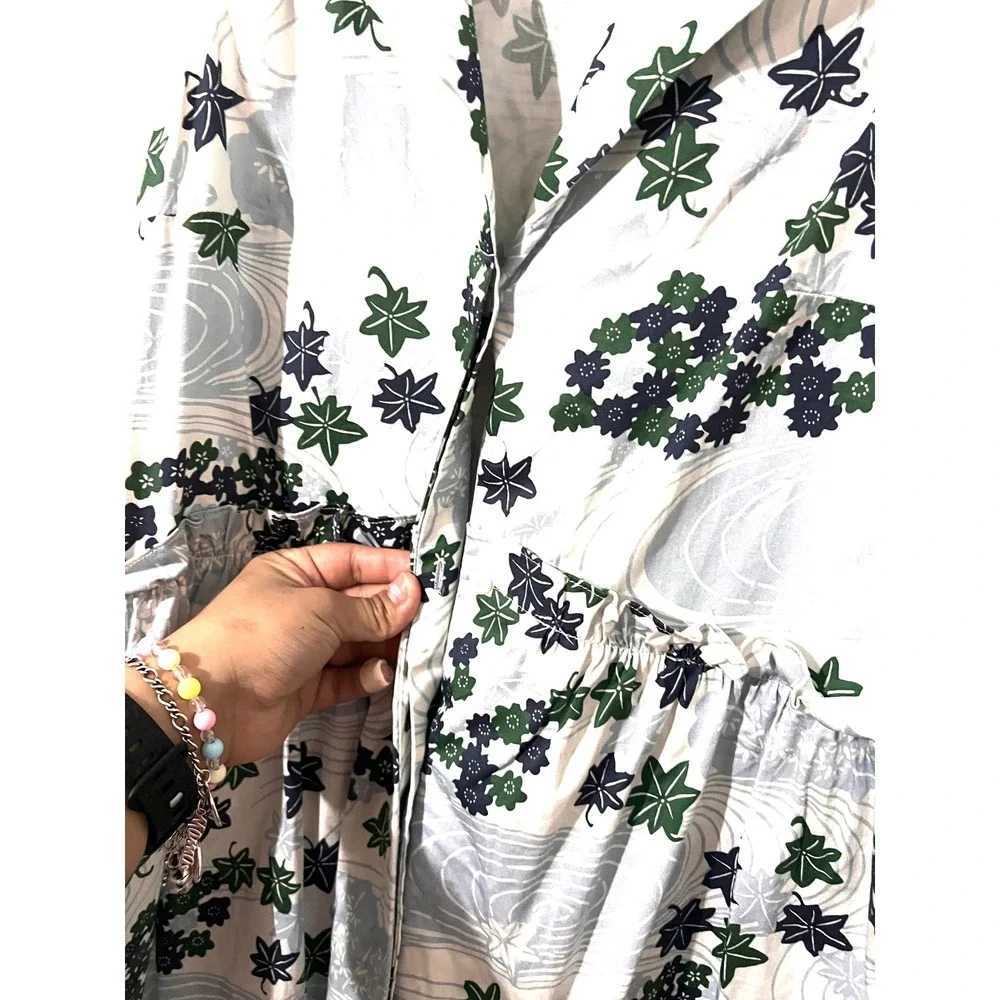 TUCKERNUCK Provence Breeze Sleeveless Royal  Floral Leaf Button Shirt Dress XS - Picture 8 of 9